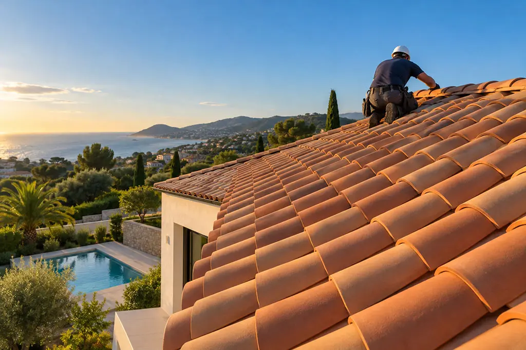 Couverture en tuiles romanes posée sur une villa des Alpes-Maritimes