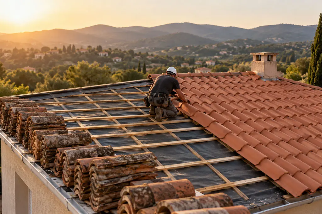 Remplacement complet d'une couverture en tuiles par un couvreur dans le 06